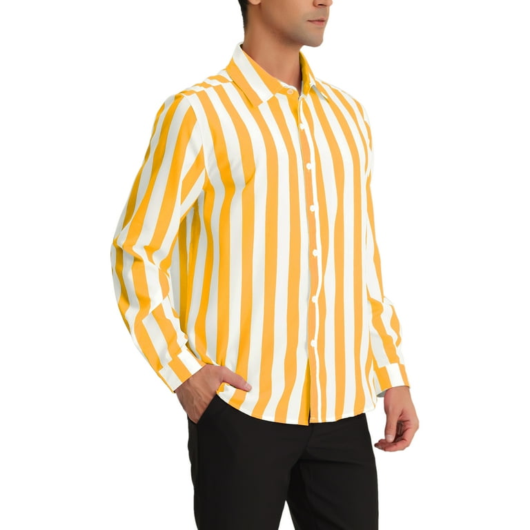 Mens yellow striped sales dress shirt