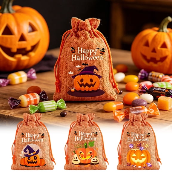 AZXY Halloween Trick or Treat Bags Drawstring Pumpkin Candy Pouches, Reusable Happy Halloween Gift Treat Sacks for Holiday Costume Party Favors & Halloween Decor Supplies