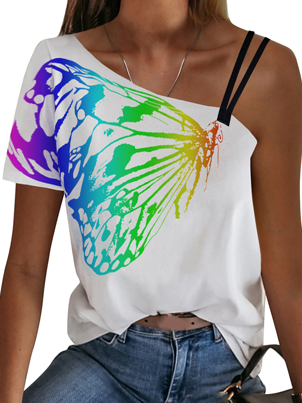 Summer Short Sleeve Cold Shoulder Tunic Tops Love You Letter Printing Tie Dye Shirt Moms Gift Hollow Out Tops