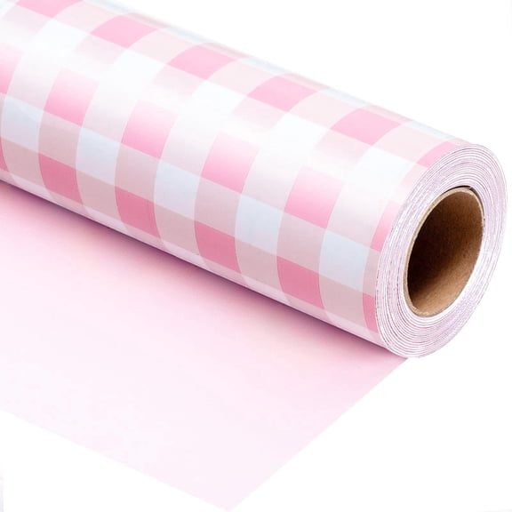 Burymento Pink Checkerboard Wrapping Paper, Gift Wrap for Birthday, Valentines, Mothers day, Graduation, Wedding, Fathers day, Baby Shower, Christmas (17in x 33ft)