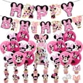 thumbnail image 1 of Pink Minnie Mickey Mouse Themed Party Supplies Tablecloth Decoration Set with Flag, Balloon, Cake Insert, 1 of 5