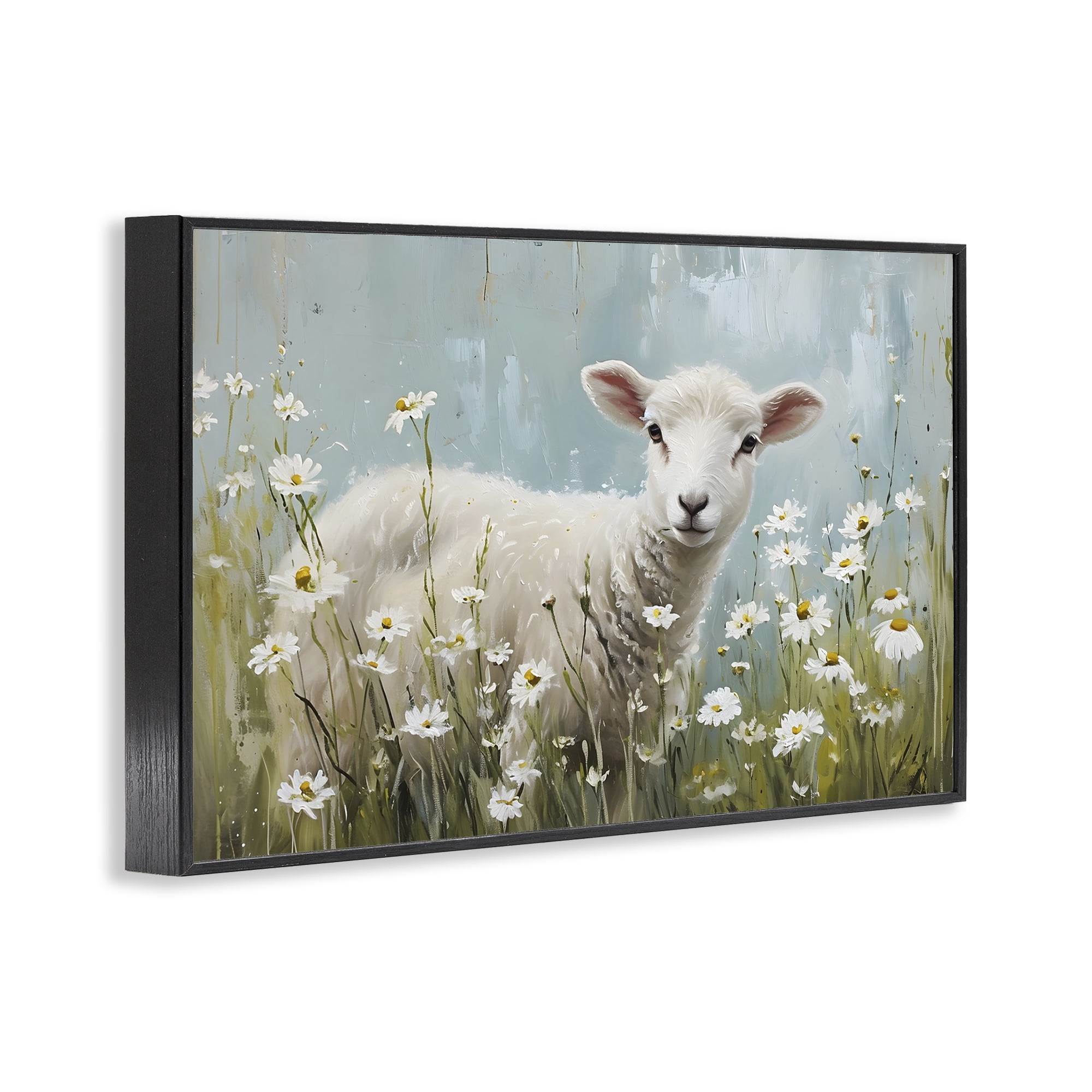 Stupell Industries Lamb Among Daisies Animals & Insects Painting Black Framed Art Print Wall Art, 18 x 12