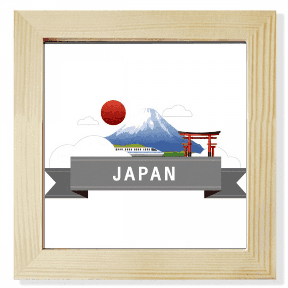 Japan Mount Red Sun Rail Train Temple Square Picture Frame Wall Tabletop Display