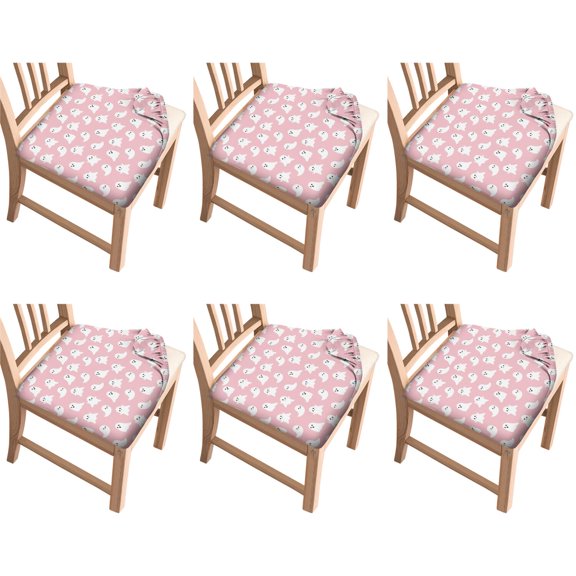 6-Pack Spooky Cute Dining Chair Covers - Halloween Ghost Black Cat Art Stretch Seat Protectors