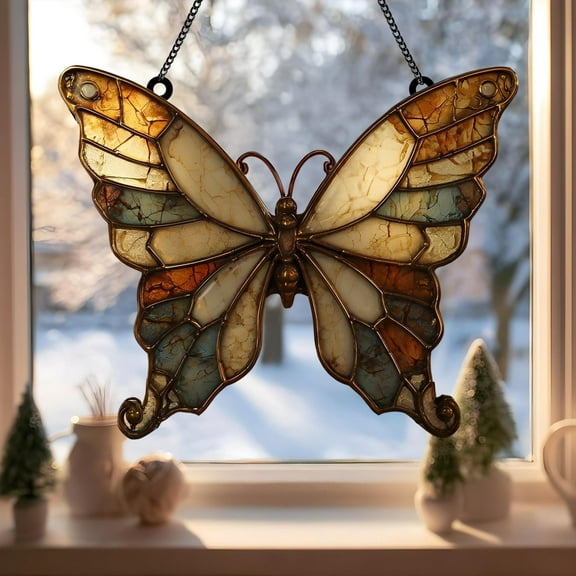 Vintage Butterfly Acrylic Suncatcher ? Faux Stained Glass Window Hanging, Boho Insect Ornament