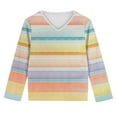 thumbnail image 4 of WRKEKC Girls Long Sleeve Tees Casual Eye-Catching Fashion Striped Print V Neck Soft Stretchy Comfortable Slim Fit Blouses for Spring Summer 3-14 Years, 4 of 8