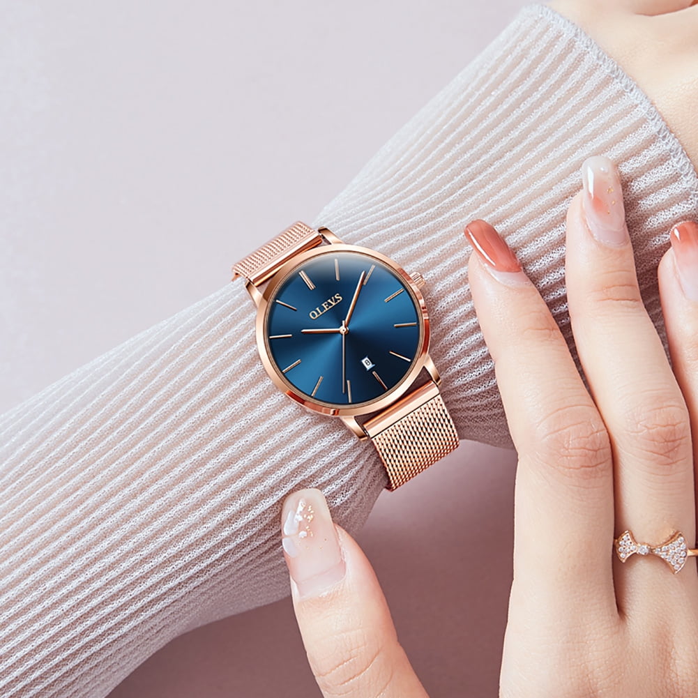 OLEVS Watches for Women Fashion Casual Analog Quartz Mesh Strap Date Ultra Thin Waterproof Luminous Ladies Wrist Watches Gifts Relojes para Mujer White/Black/Blue
