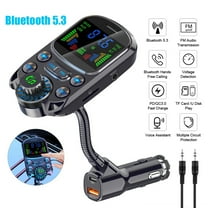 Bluetooth FM Transmitter for Car, Bluetooth 5.3 Car Adapter with Color Display Hands-Free Call, Car MP3 Player with AUX Input/Output TF Card Interface Compatible with Smartphones Audio Players