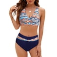 thumbnail image 2 of DHFJKG High Waisted Swimsuits For Women Boho 2 Piece Tummy Control Bathing Suit V Neck Cross-Back Adjustable Straps Soft Beachwear, 2 of 8