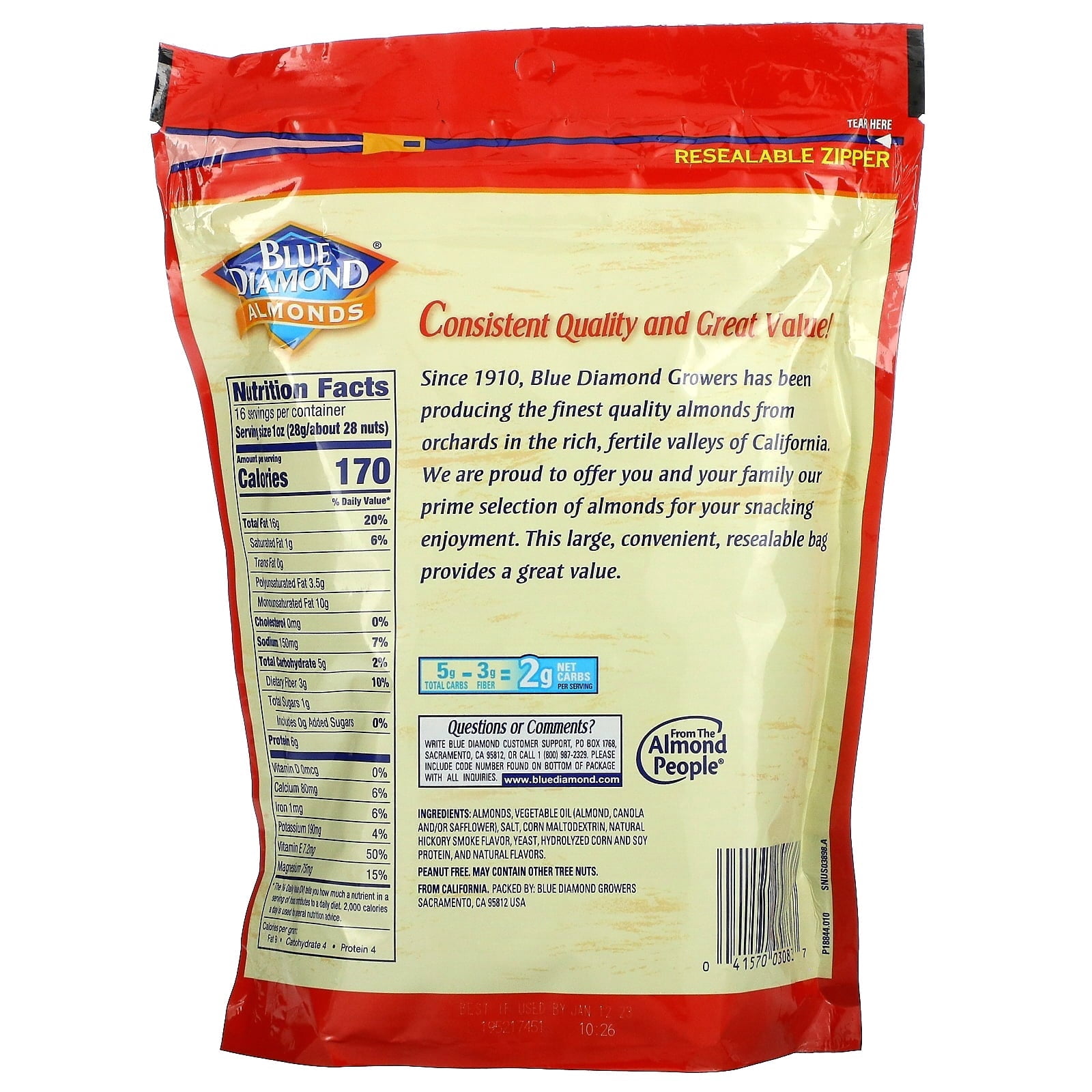 Blue Diamond Almonds Gluten Free Smokehouse Flavored Snack Nuts, 16oz (4 Pack)