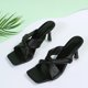 thumbnail image 5 of Sandalias de tacón alto para mujer, para ocio, vacaciones, cabeza cuadrada, plisadas, cruzadas Wmkox8yii ytu2581, 5 of 9