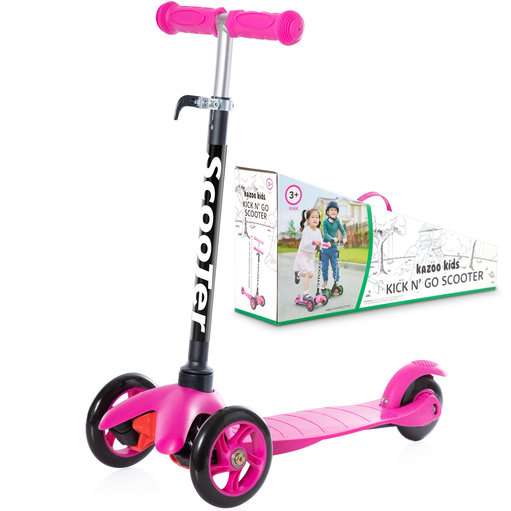 Green Adjustable Height T-bar Handle Kids Scooter Voyage Sports Kick Scooter for Kids Ages 2-6 3 Wheel Scooter for Boys and Girls