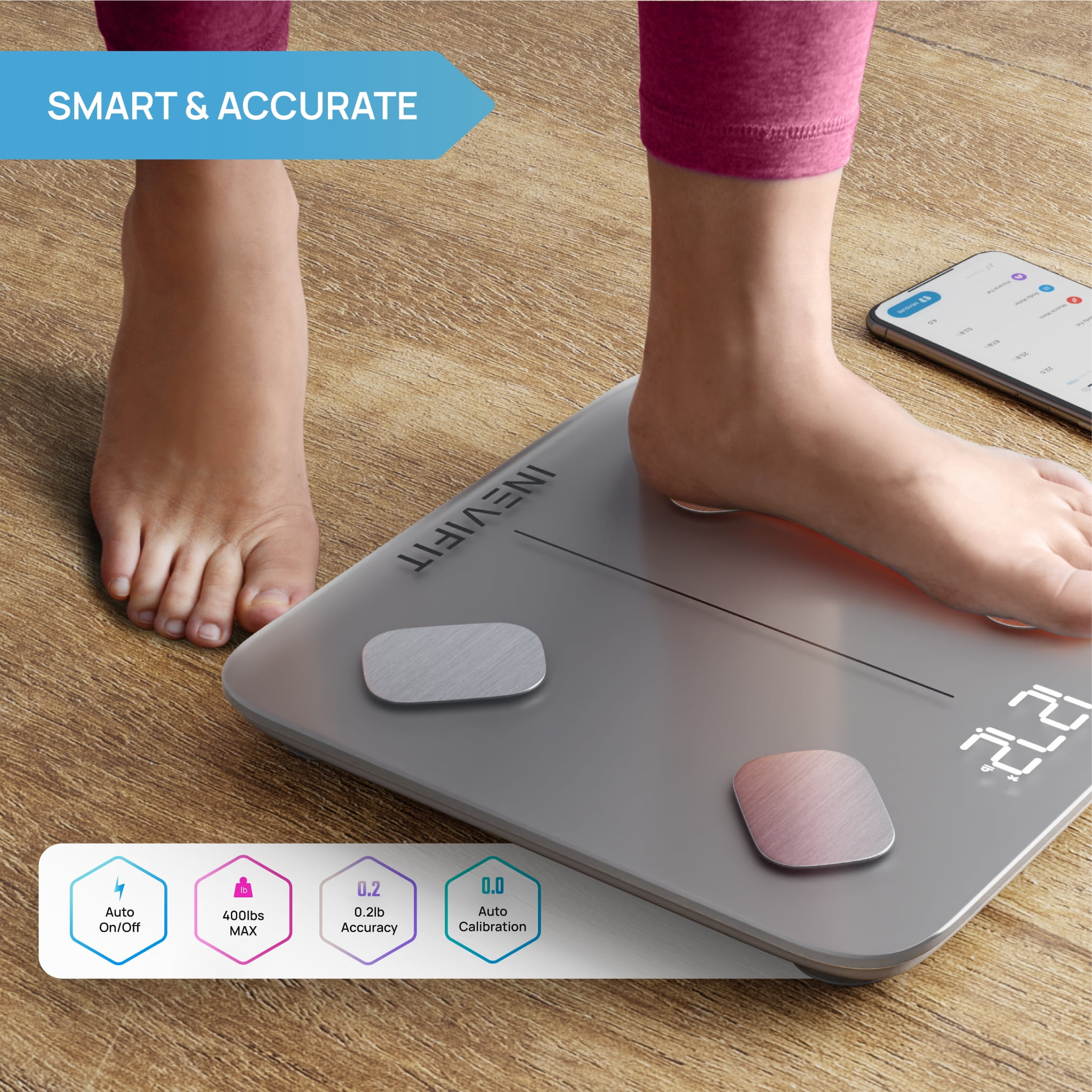 INEVIFIT Smart Body Fat Scale with Bluetooth and Free INEVIFIT APP - Silver