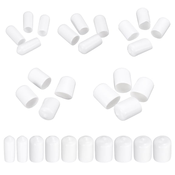 Uxcell 50Pcs Round End Protective Caps Rubber Cover 1/4" 3/8" 1/2" 5/8" 3/4" White Screw Protector for Screw Bolt, Plumbing Pipe