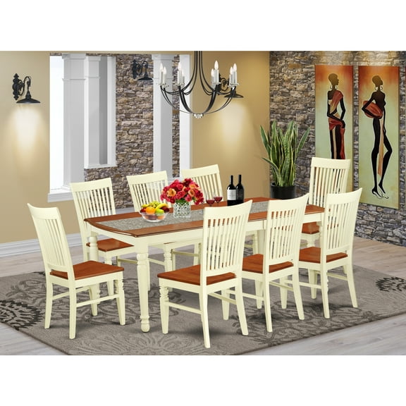 East West Furniture Dining Room Set Buttermilk & Cherry, DOWE9-BMK-W