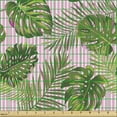 thumbnail image 2 of Tropical Fabric by the Yard, Monstera and Palm Leaves on Vertical Pink Stripes Exotic Botany, Decorative Upholstery Fabric for Chairs & Home Accents, Pale Pink Fern Green by Ambesonne, 2 of 5