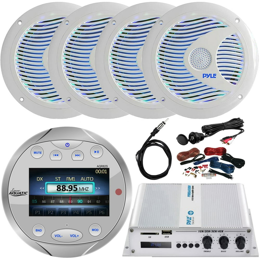 Lanzar Waterproof Bluetooth Marine Digital Media Radio Receiver, 4 x 6.