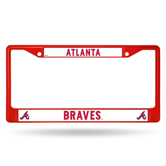 Atlanta Baseball Braves Licensed Red Painted Chrome Metal License Plate Frame