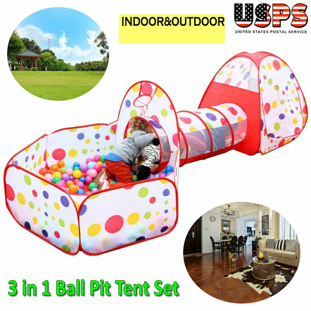 Portable Toddler Kids Play Tent House Crawl Tunnel 3 in 1 Ball Pi 