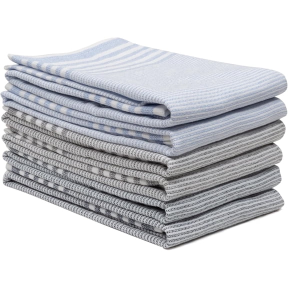 SYDR Kitchen Towel Set, Cotton, 18" x 28", One-Side Terry, Hanging Loop, 6 Pack, Assorted Colors