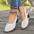 thumbnail image 2 of Rokment Womens Platform Slingback Dressy Sandals 2026 Ladies Fashion Casual Hollow out Leather Closed Toe Chunky Stackable High Heels Slip on Dress Shoes with Back Strap Summer Fall White Size 9.5, 2 of 5