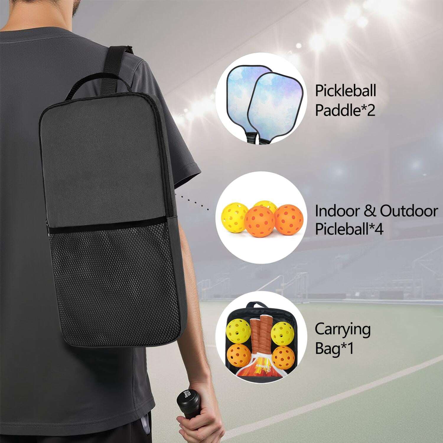 Pickleball Paddles Set Of 2, Fiberglass Surface, Fluid Smoke Aurora Art Style, 4 Balls & Bag