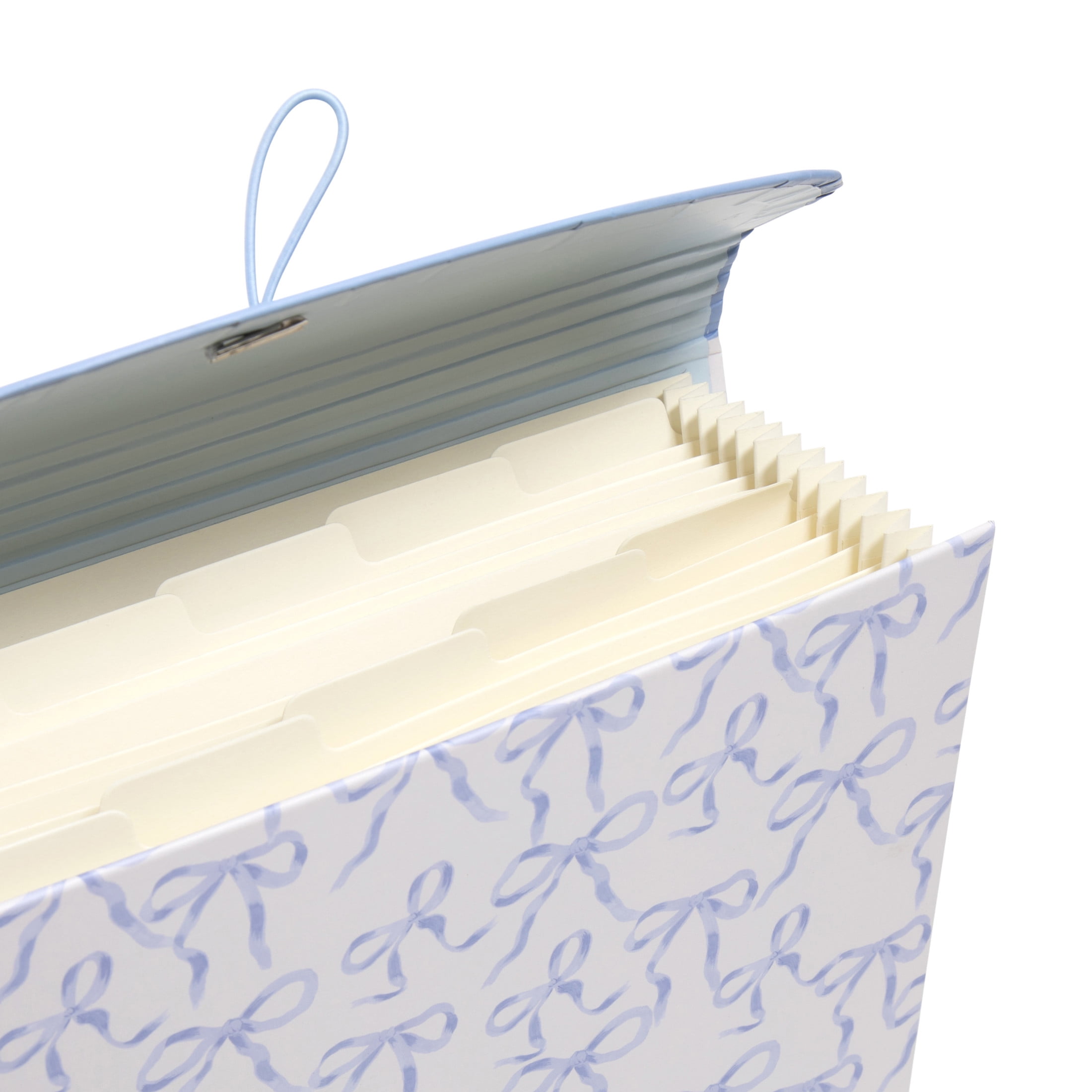 U Brands 13 Pocket Expandable File Organizer, 13 x 9.2 x 1.4 in., Charming Coquette Blue Bows, Freestanding