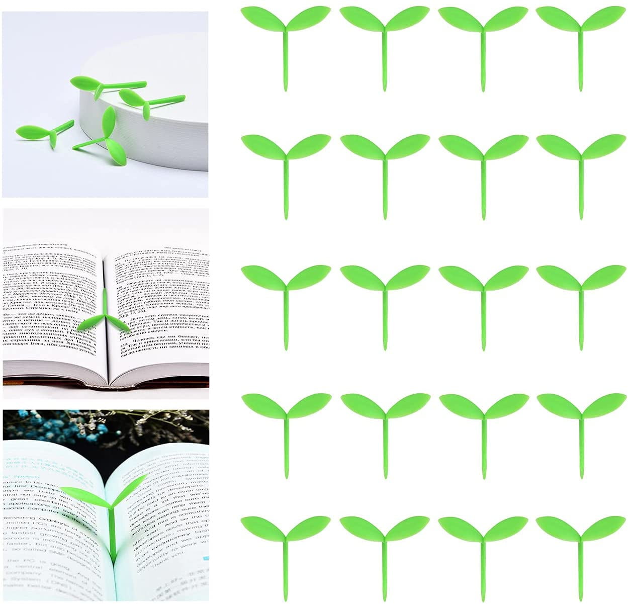 Sprout Bookmarks Creative Mini Leaf Silicone Buds Bookmarks Small Grass Cute Book Mark Decoration for Bookworm Book Lovers Reading-12PCS Green,Pink,Yellow