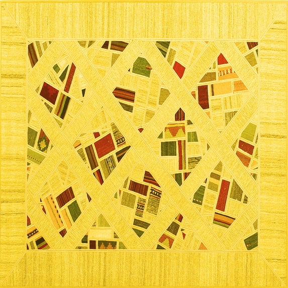 Ahgly Company Indoor Square Solid Yellow Modern Area Rugs, 6' Square
