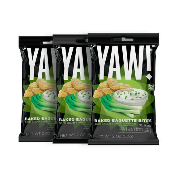 YAW! 3 Pack Baked Baguette Bites Sour Cream and Onion Flavored 2oz (6oz)