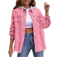 thumbnail image 6 of Women's Distressed Patchwork Mid-Length Denim Jacket Fashion Casual Loose Outerwear Pink XXL, 6 of 6