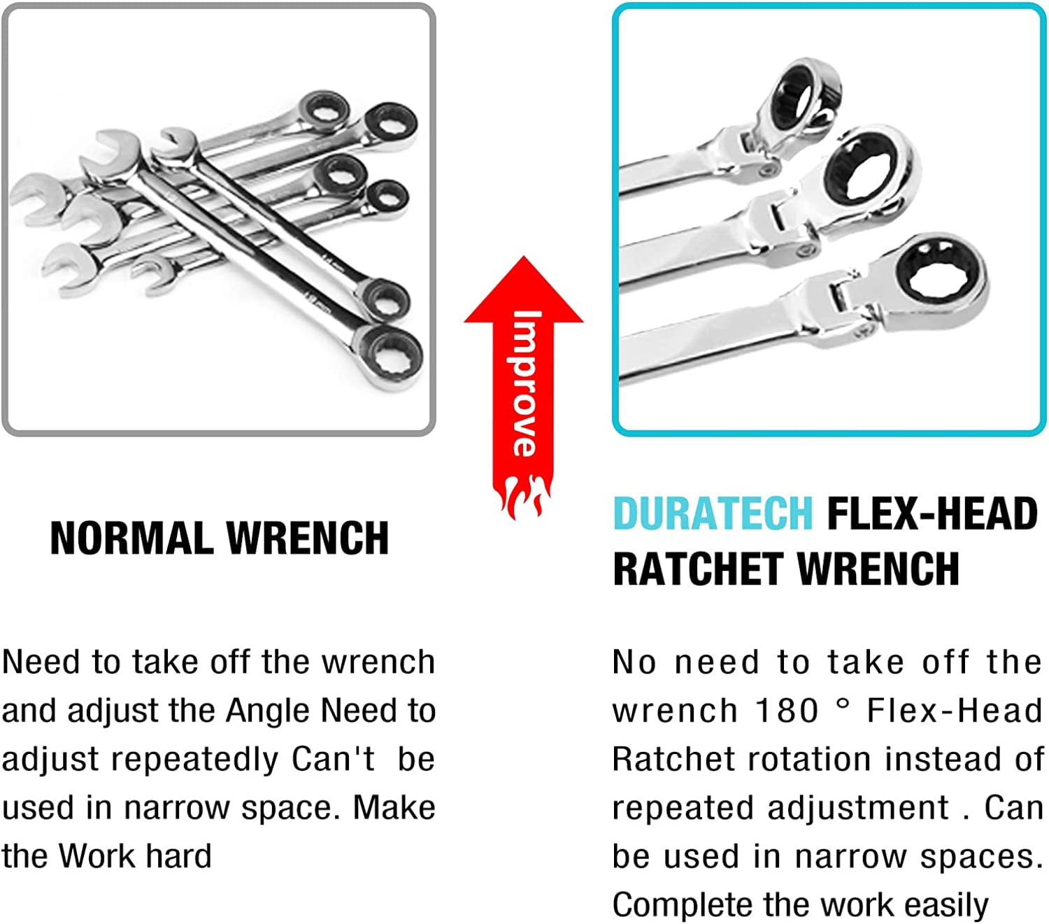 Extra Long Flex-Head Ratcheting Wrench Set, Double Box End Wrench Set, 5-Piece, SAE, 5/16" to 13/16", CR-V Steel, with EVA Foam Tool Organizer