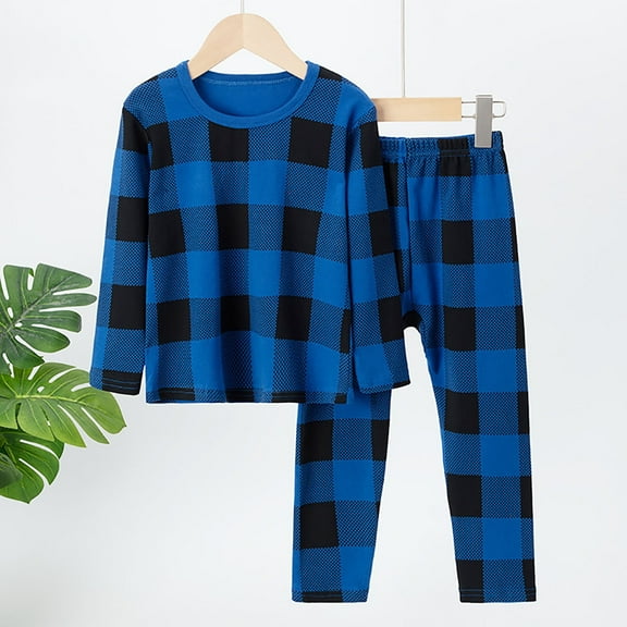 Tfken Pajama Sets For boys Kids Size 4-5 Years Fall Plaid Print Long Sleeve Pants Set 2025 Blue Sleepwear