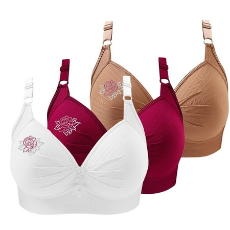 FUNUONY 2025 New Women s Push Up Bra Underwire Plunge Full Coverage Bras 3 Pack Sports Bras for Women Comfortable V Neck No Underwire Bra Adjustable Strap Breathable Soft Bras Hot Pink 3Xl