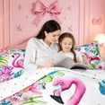 thumbnail image 4 of meiyoeat Tropical Flamingo Floral Twin Comforter Sets,Green Monstera Leaf Bedding Set For Girl,Reversible,2-Piece,1 Comforter and 1 Pillowcase, 4 of 7