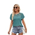 thumbnail image 3 of Women'S Short Sleeve Shirts Dressy Lace Summer Tops 2025 Spring Trendy Casual T-Shirts Cute Blouses Lake Blue M, 3 of 8