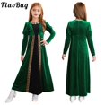 thumbnail image 2 of Disfraz medieval para niñas, vestido de princesa renacentista, vestido largo de terciopelo de manga larga, vestido de fiesta de carnaval de Halloween para cosplay, 2 of 5