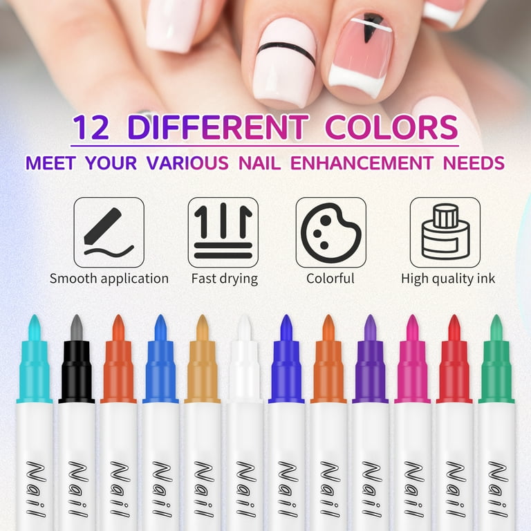 12pcs 3D Nail Art Pens Set, Colorful Nail Art Drawing Pen Nail Art Pens  Nail Drawing Pen Nail Art Tool for Nail Art DIY Decoration (12 Colors)