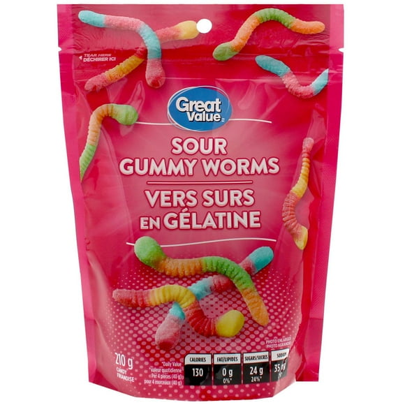 Great Value Sour Gummy Worms, 210 g
