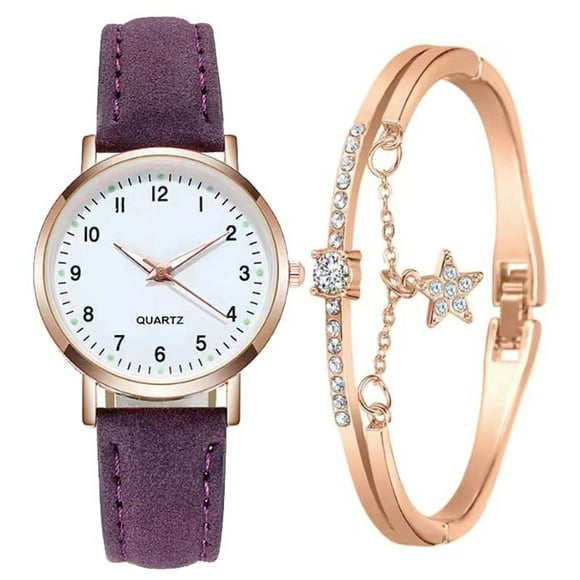 Dvkptbk Decoration Ornaments Women's Classic Quartz Watch with Luminous Dial, Frosted Leather Strap, Retro Small Round Women's Watch with Bracelet Home Decor on Clearance
