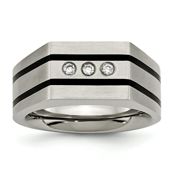Titanium Brushed and Polished Black IP-plated CZs Ring