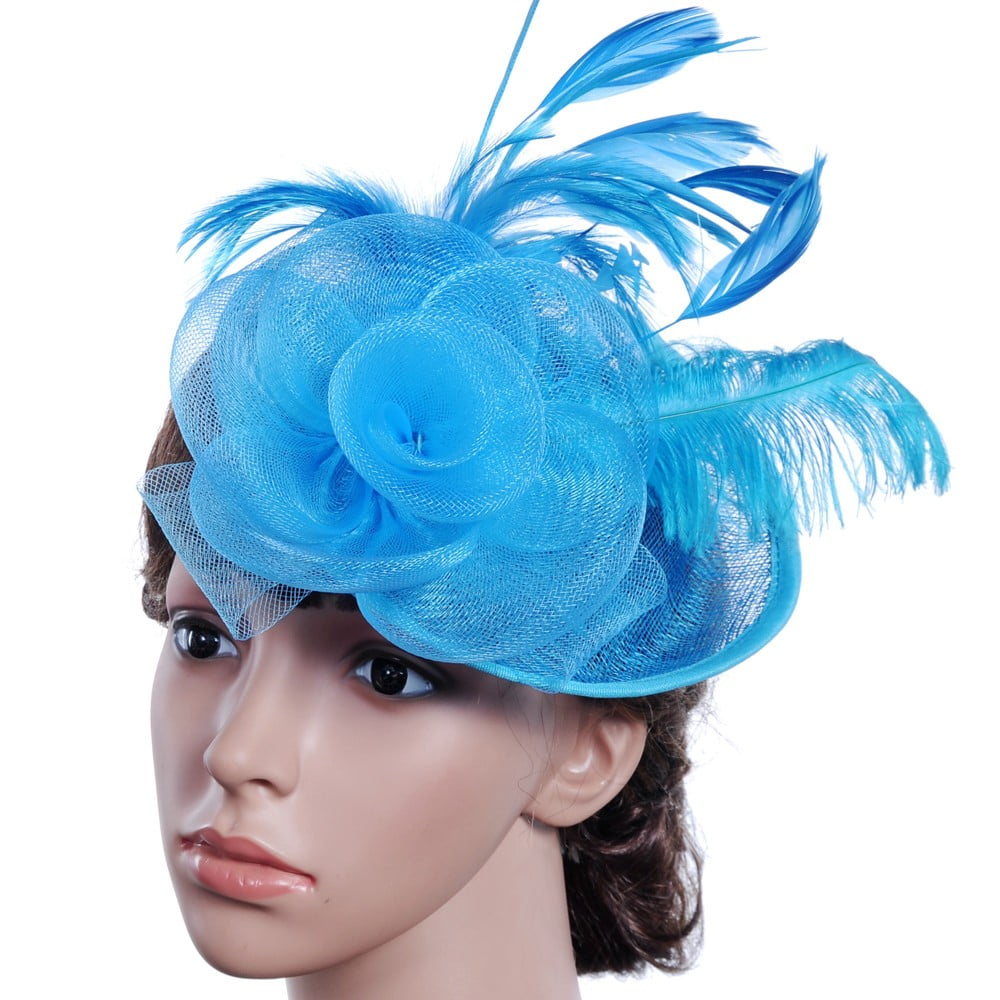 Blue Wedding Festival Party Satin Small Hat Feather Fascinator Hair Clip for Women Blue Wedding Festival Party Satin Small Hat Feather Fascinator Hair Clip for Women