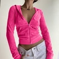 thumbnail image 2 of Lovskoo Zip Up Crop Hoodies for Women Vintage Hooded Long Sleeve Cropped Sweatshirt Jacket with Pockets Hot Pink, 2 of 9