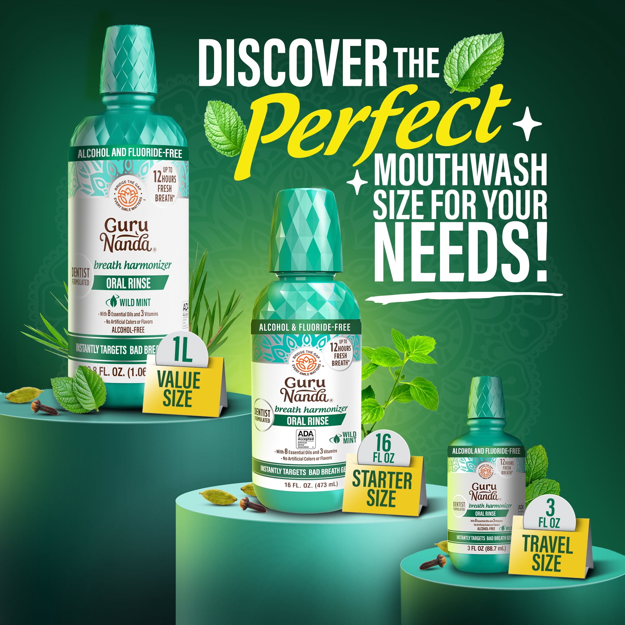 GuruNanda Fresh Breath Oral Rinse - Alcohol Free Mouthwash - 16 fl oz