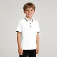 thumbnail image 2 of Boys Polo Shirt 100% Cotton with Contrast Trim Collar, White Pique Knit Short Sleeve Top for School Uniform & Casual, Sizes 4-14,Size 9-10 T, 2 of 7