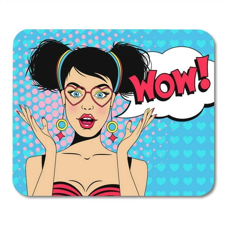 KDAGR Wow Pop Expression Face Surprised Brunette Girl with Open Mouth Glasses and Speech Bubble Colorful Mousepad Mouse Pad Mouse Mat 9x10