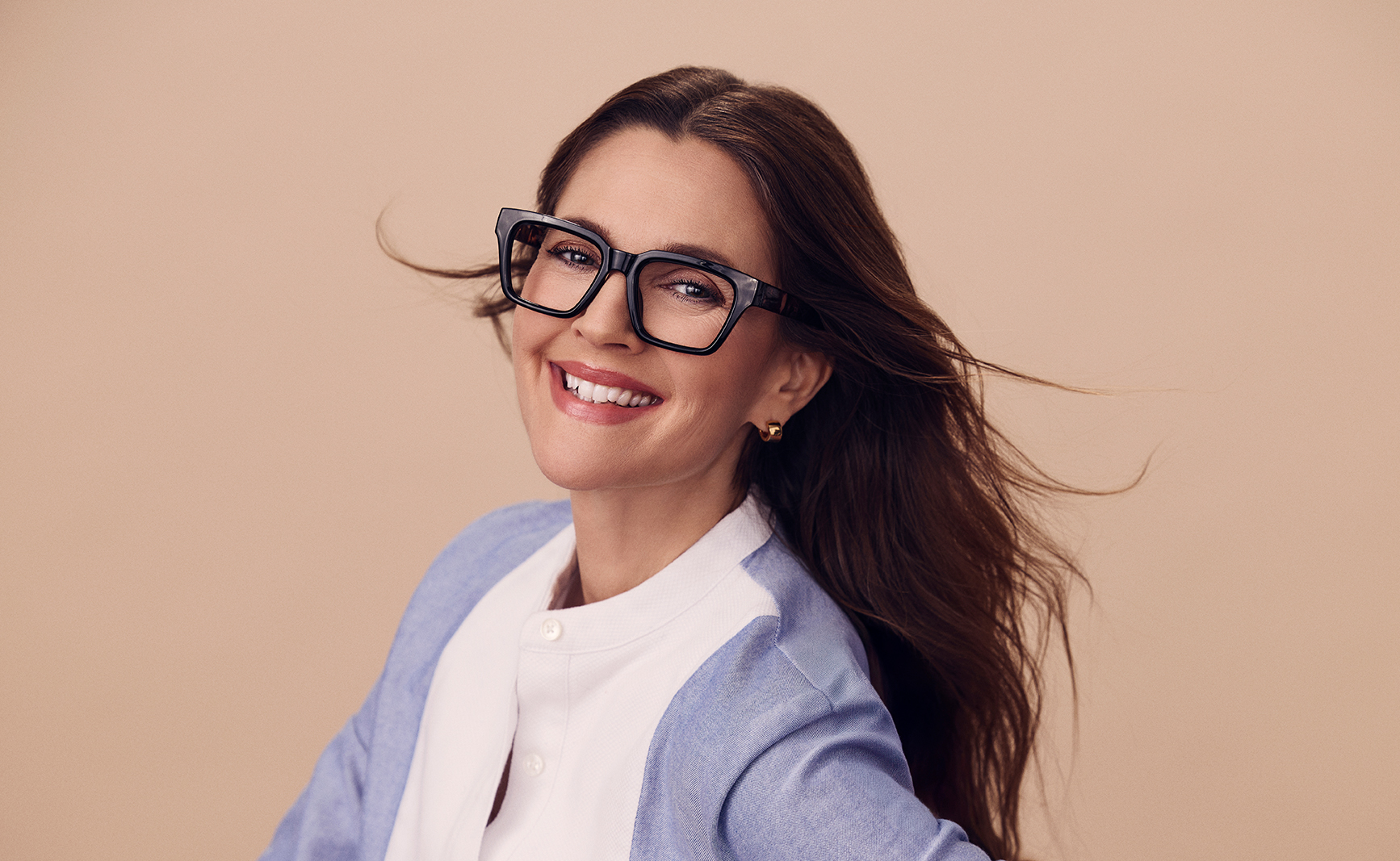 FLOWER Womens Blue Light Glasses, Peach Blossom, Shiny Black, Angular Square Frame, Medium Size