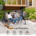 thumbnail image 3 of NOBLEMOOD Outdoor Patio Swing with Adjustable Canopy, Cup Holders, Waterproof Textilene Swing Chair for Backyard Garden Patio, 3 of 8