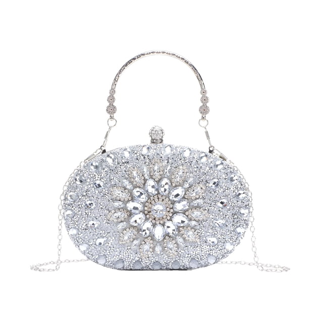 Bolso de mano Crystal Clutch con diseño de lanpet con diamantes de imitación, plateado