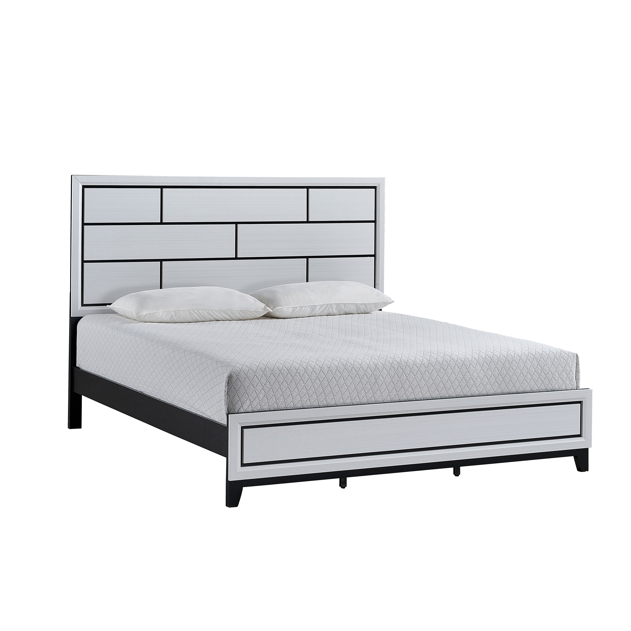 JERFIT White King Size Panel Bed with Wood Frame, Modern Platform Bedroom Furniture for Master Bedroom